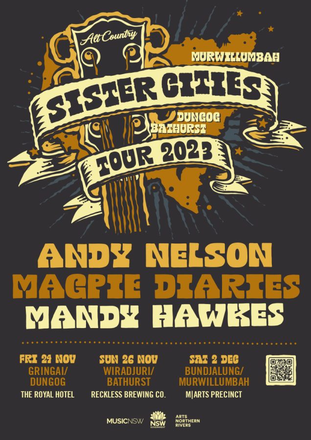 Sister Cities Tour Poster - Andy Nelson + Magpie Diaries + Mandy Hawkes